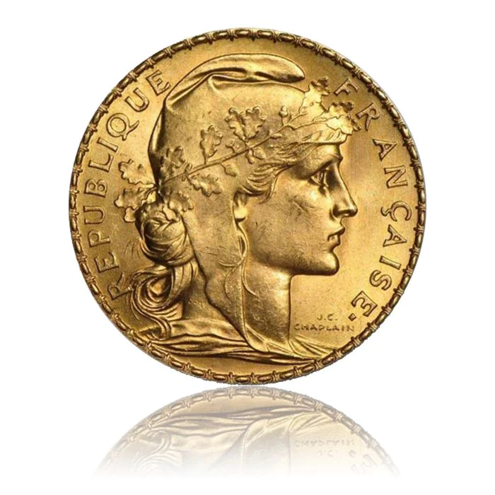 Goldmünze 20 Francs, Marianne (Hahn)